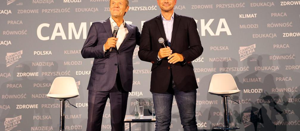 Donald Tusk i Rafał  Trzaskowski na Campus Polska