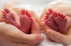 Stópki niemowląt w dłoniach dorosłych