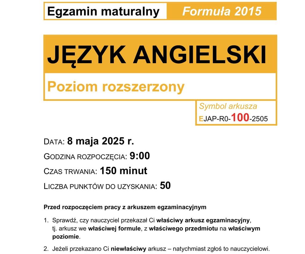 Matura 2025 - angielski rozszerzony