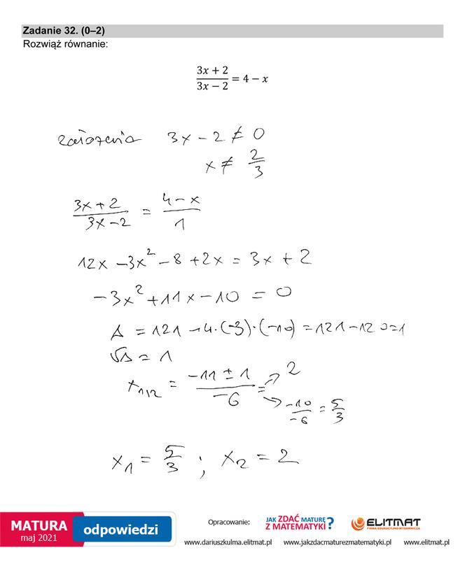 Matura 2021 matematyka. Odpowiedzi do zadań otwartych z arkusza CKE