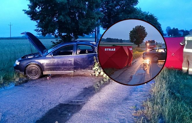 Młody kierowca trzasnął audi w drzewo. 36-latek ni żyje, nastolatek w ciężkim stanie