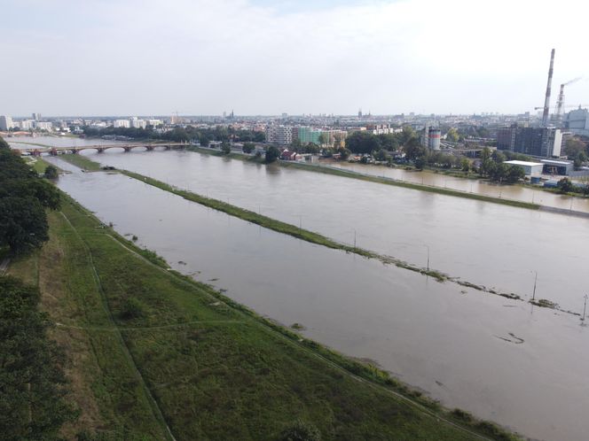 Wrocław - Odra wysoki poziom wody przy porcie miejskim