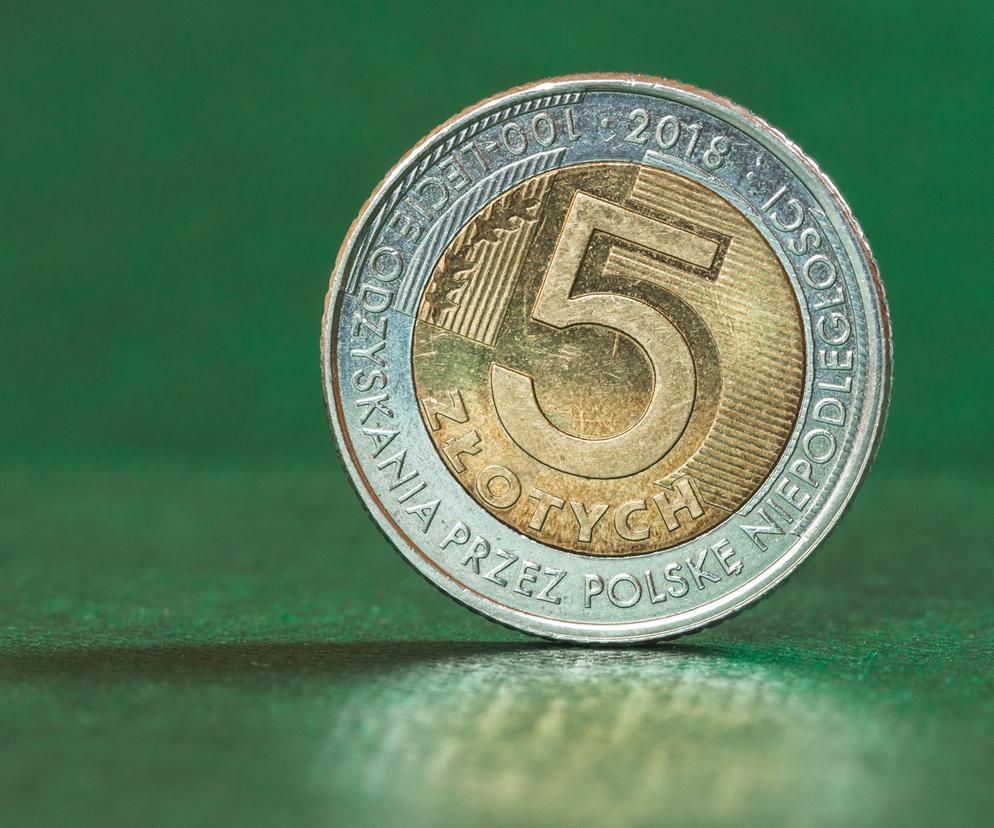 5 zł pięć złotych pln moneta - zdjęcie ilustracyjne