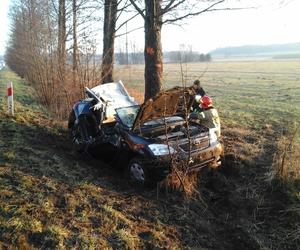 Świrydy. Tym autem jechała kobieta z 4-letnim dzieckiem. Toyota uderzyła w drzewo. Strażacy pokazali zdjęcia