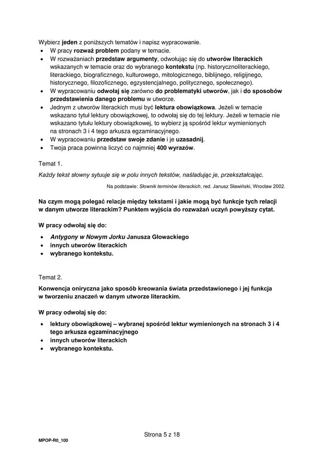 Matura 2025 polski rozszerzony 21.05.2025: Arkusz CKE - Formuła 2023