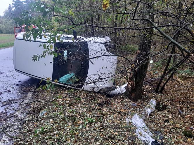 Wypadek na granicy dwóch powiatów. Kobieta uderzyła samochodem w drzewo