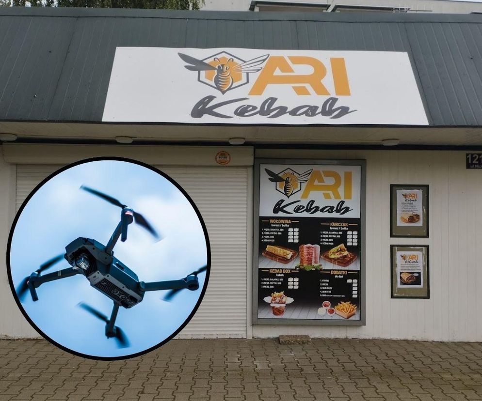 Niecodzienny atak dronem. Worek spadł tuż przy lokalu z kebabem