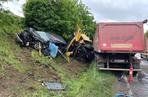 Śmiertelny wypadek na DK 15 w Lubawie. Zderzyły się dwie osobówki i ciężarówka [ZDJĘCIA]
