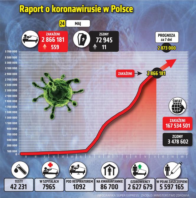 koronawirus w Polsce wykresy wirus Polska 1 24 5 2021