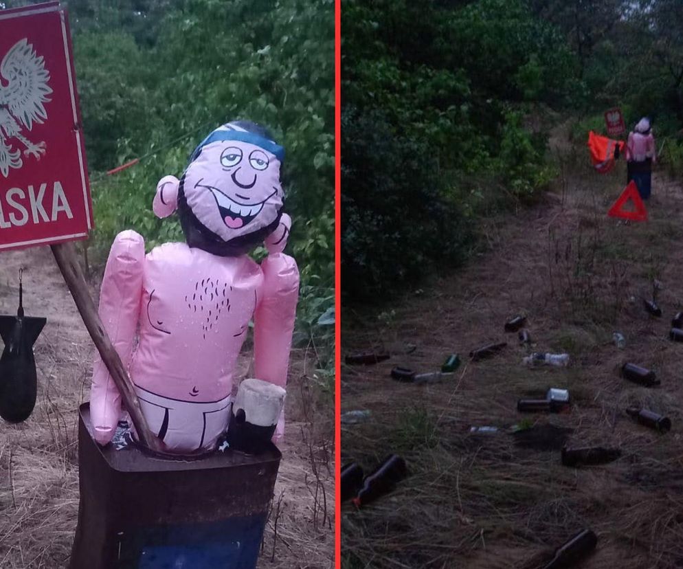 Szokujące znalezisko na granicy z Niemcami. Kukła z godłem Polski i atrapą pocisku