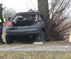 Poważny wypadek pod Warszawą. Malutki peugeot uderzył w drzewo. Nie żyją dwie osoby