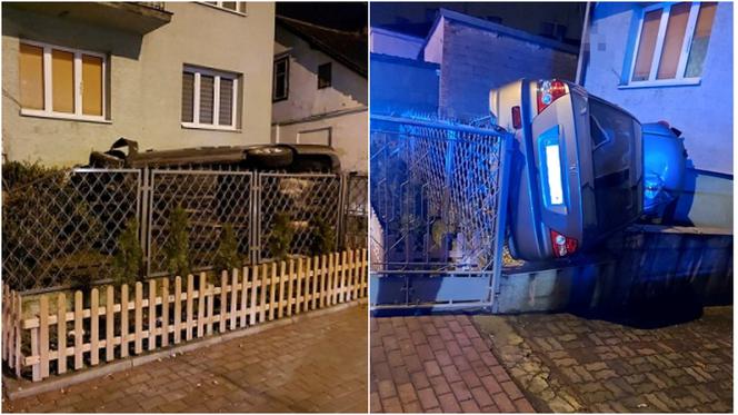 Pułtusk. Fruwające auto?! Honda wyleciała w górę i wylądowała na prywatnej posesji [ZDJĘCIA]