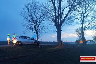 Gustawów: auto roztrzaskało się na drzewie. Lądował śmigłowiec LPR