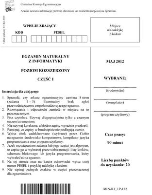 Matura 2012 - informatyka, poziom rozszerzony