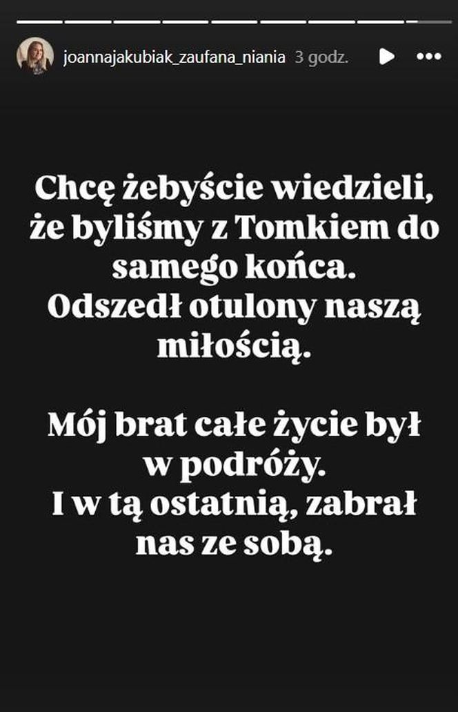 Siostra żegna Tomasza Jakubiaka