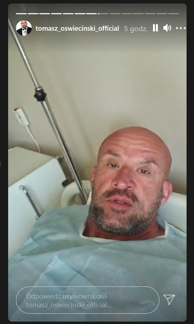 Tomasz Oświeciński (Andrzejek z M jak miłość) na Instagramie w szpitalu po wypadku przed operacją