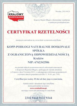 Certyfikat Rzetelna Firma