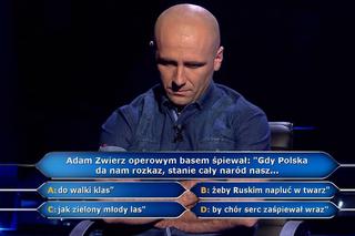 Adam Zwierz śpiewał: 'Gdy Polska da nam rozkaz, stanie cały naród nasz...'. Odpowiedź na pytanie z Milionerów