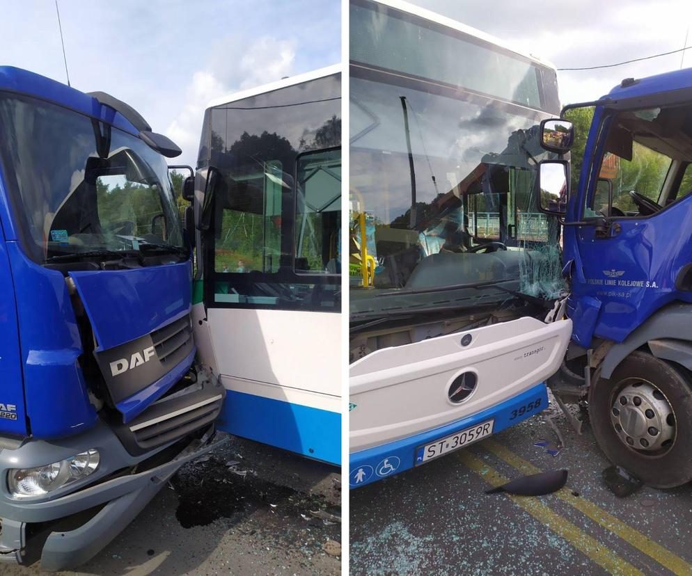 Wypadek autobusu z tirem w Rybniku