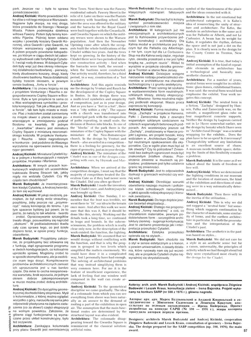 Rewaloryzacja Cytadeli Warszawskiej, „Architektura” nr 5-6/1979