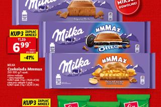 Czekolada Mmmax Milka, różne rodzaje ( 6,99 zł/250-300 g) i czekolada mleczna z całymi orzechami laskowymi Fin Carre(2,49 zł/100 g)