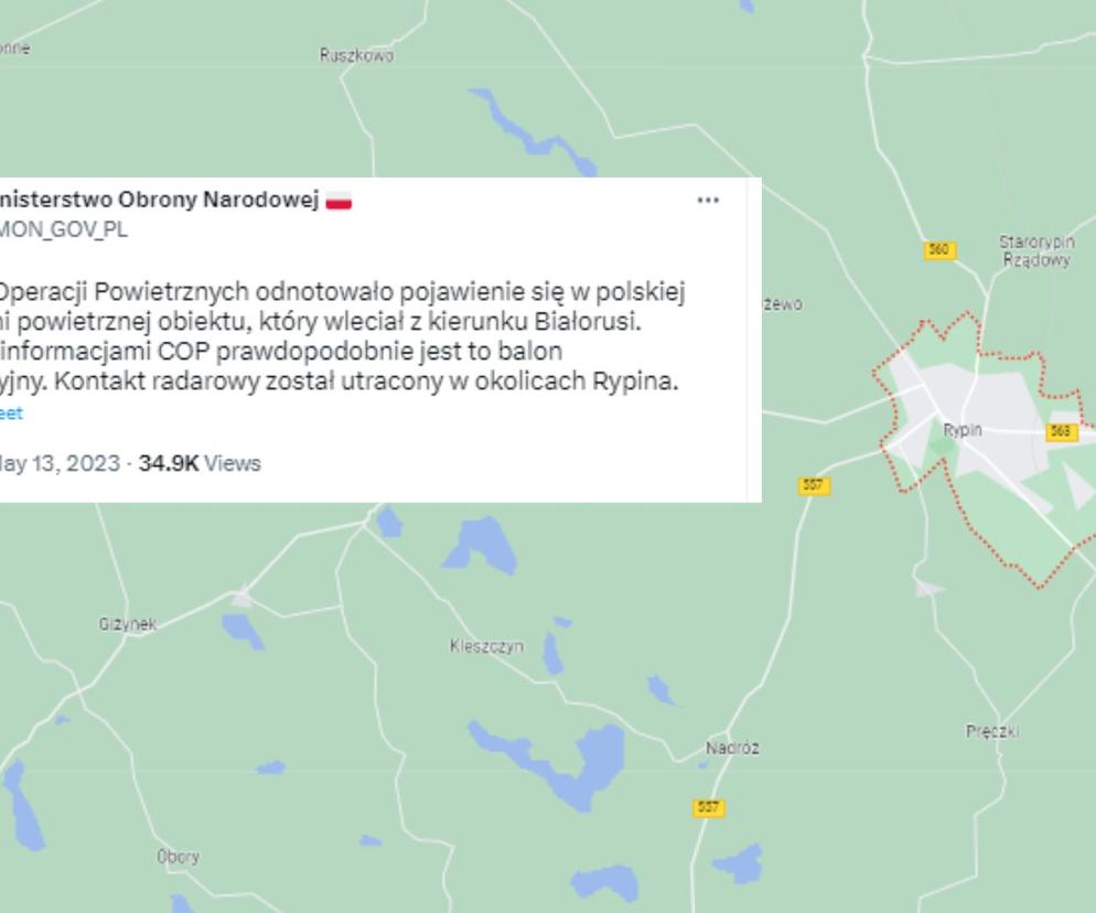 Obiekt z Białorusi nad Polską. WOT przeszukuje okolice Rypina 