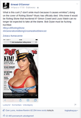 Sinead O'Connor o Kim Kardashian na okładce Rolling Stone