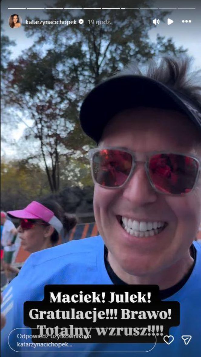 Katarzyna cichopek dopinguje męża na Maratonie Nowojorskim
