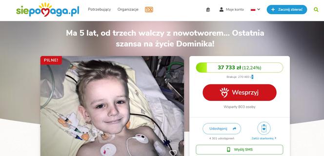 Dominik ma 5 lat i walczy z nowotworem. Ma szansę na terapię w Stanach Zjednoczonych