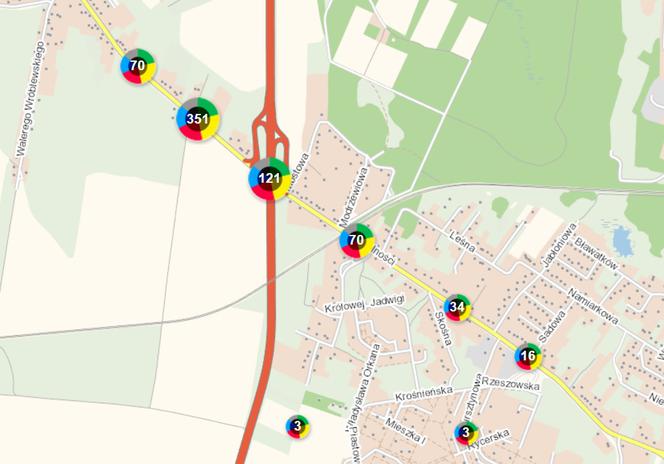 Będzin, ul. Wolności przy zjeździe na DK86