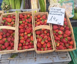 Ceny truskawek na placu Imbramowskim w Krakowie