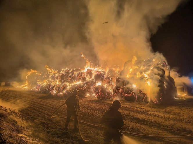 Pożar na polu. Spłonęło 1000 balotów słomy