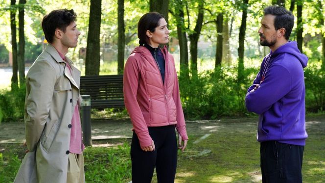 Barwy szczęścia odc. 3249. Celina (Orina Krajewska), Cezary Rawicz (Marcel Opaliński), Marcin Kodur (Oskar Stoczyński)