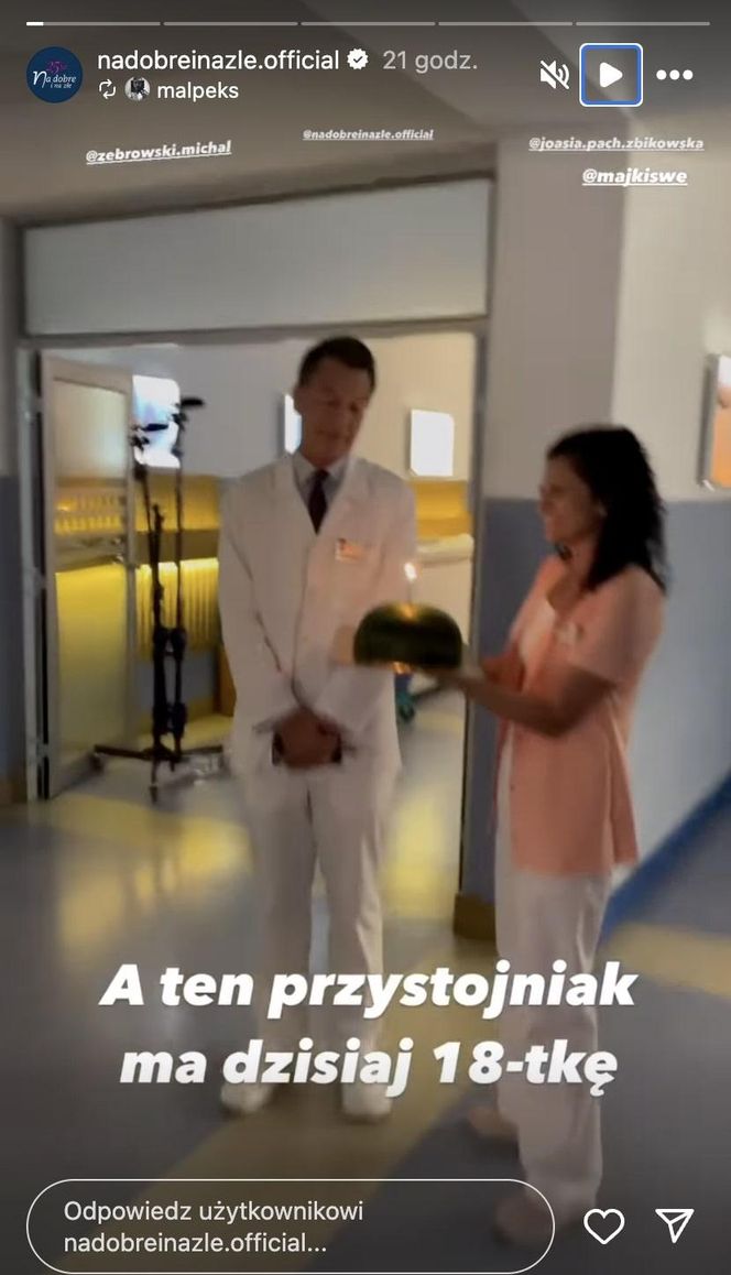 Na dobre i na złe na planie. Asia (Joanna Pach-Żbikowska), Falkowicz (Michał Żebrowski)