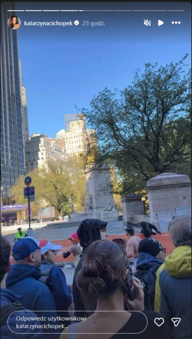 Katarzyna cichopek dopinguje męża na Maratonie Nowojorskim