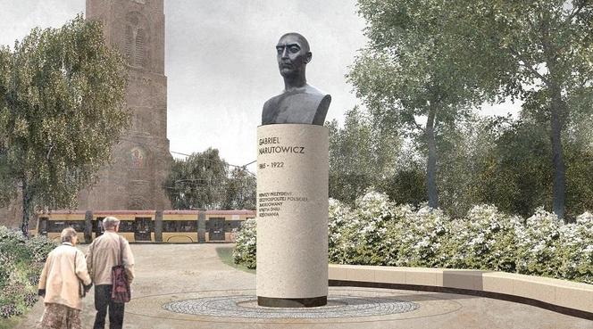 Pomnik Gabriela Narutowicza w nowej lokalizacji na placu Narutowicza w Warszawie