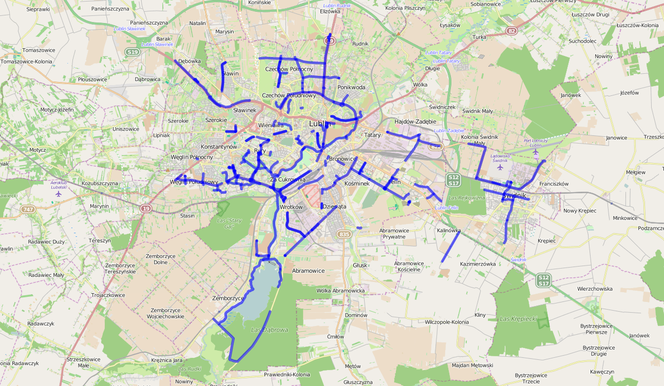 Mapa ścieżek rowerowych w Lublinie