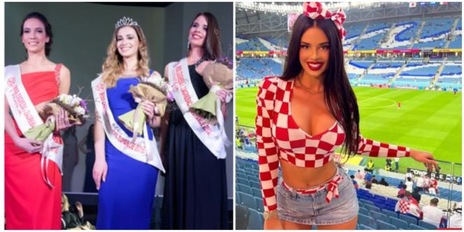 Ivana Knoll podczas wyborów Miss Zagrzebia (pierwsza z prawej) i na mundialu w Katarze