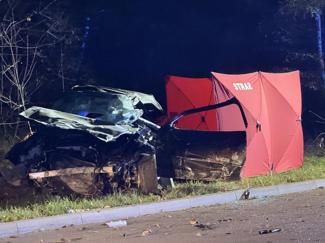 Tragiczny wypadek w Woli Mrokowskiej. Audi uderzyło w betonowe ogrodzenie. Zginął młody kierowca