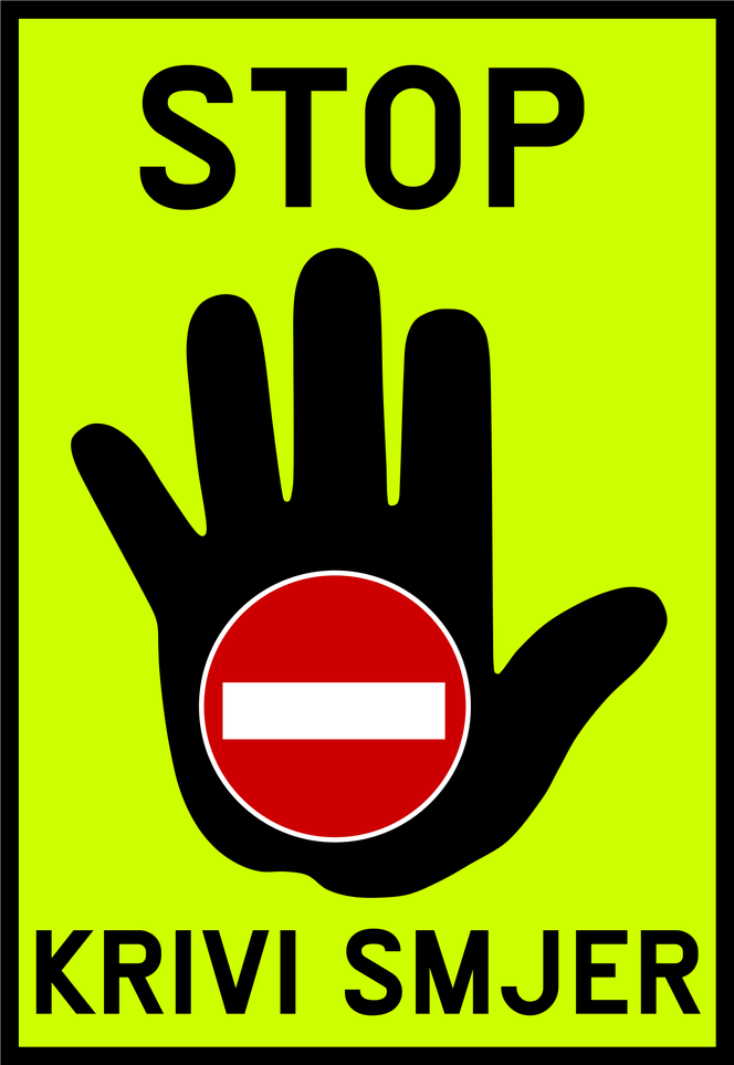STOP Zły kierunek - znak stosowany w Chorwacji