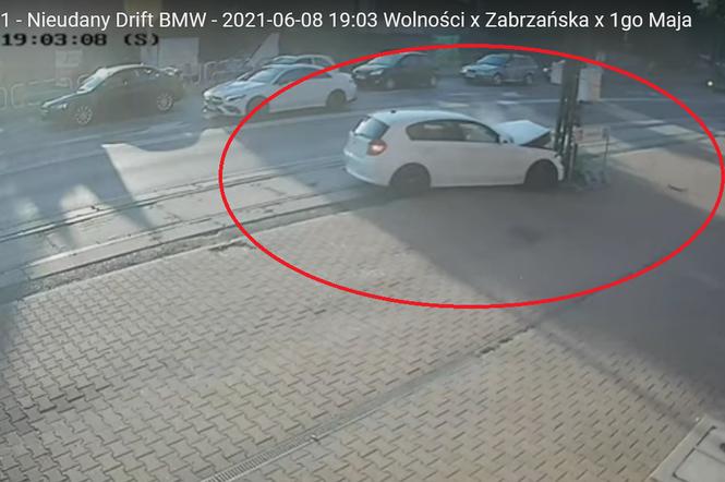 Ruda Śląska: Nieudany drift kierowcy BMW zakończony na słupie. Wszystko nagrała kamera [WIDEO]
