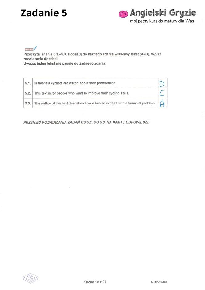 Matura 2024 - odpowiedzi angielski NOWA FORMUŁA - ZADANIE 5.1