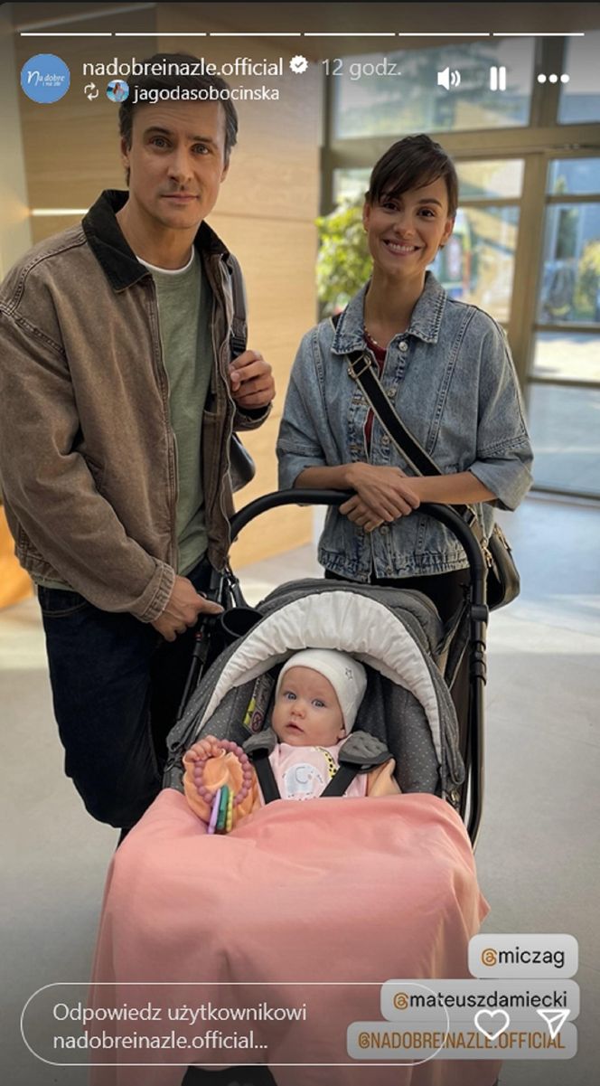 Na dobre i na złe. Blanka (Pola Gonciarz), jej córka Nina (Rita Sobocińska), Krzysztof Radwan (Mateusz Damięcki)