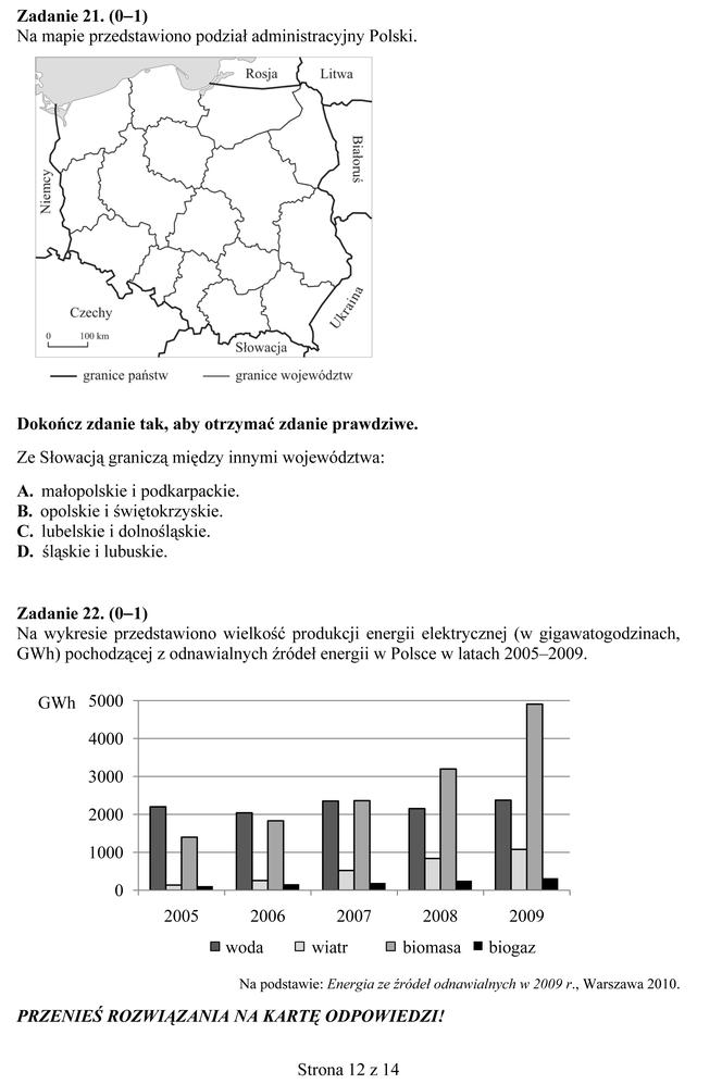 EGZAMIN GIMNAZJALNY 2013 PRZEDMIOTY PRZYRODNICZE - ARKUSZE, ODPOWIEDZI