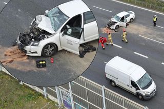 Potężna kraksa na S2. Po zderzeniu trzech pojazdów dwie osoby ranne