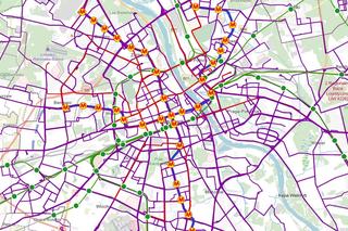 Mapa dostępności środków transportu w Warszawie