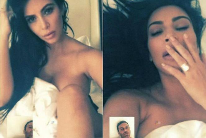 Kim Kardashian nago w łóżku