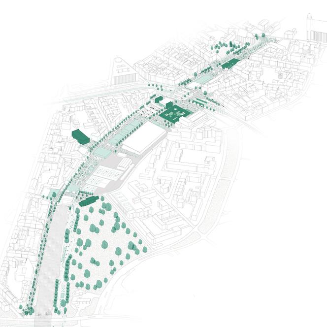 Nagrodzona praca konkursowa na zagospodarowanie przestrzeni pod estakadami w Krakowie