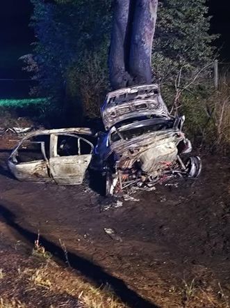 BMW uderzyło w drzewo i zapaliło się, Zginęła jedna osoba!