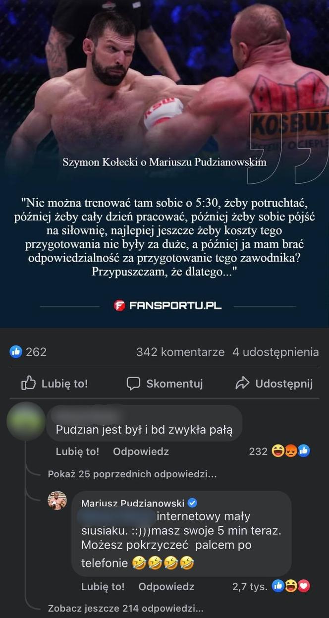 Mariusz Pudzianowski zwyzywał internautę